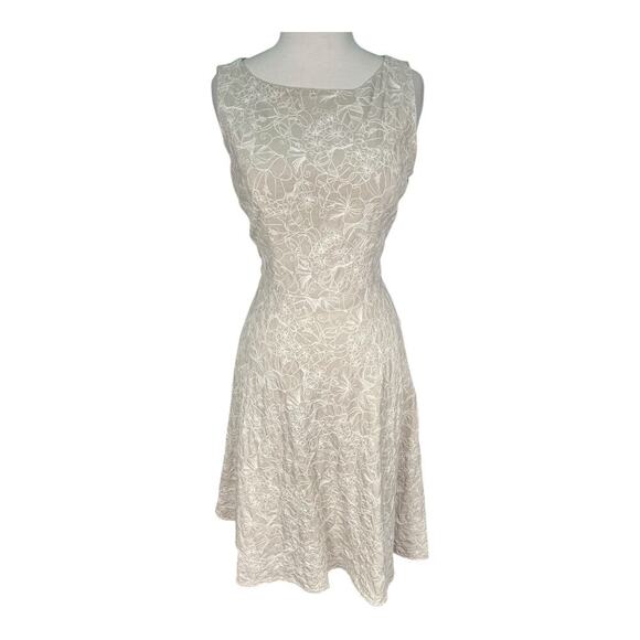 Adrianna Papell Linen Blend Dress Fit-and-Flare Light Weight Floral Embroidered - Picture 1 of 11